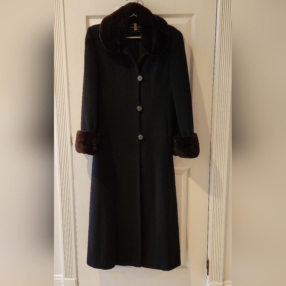 Louis Dell'Olio LUXE Long Wool Coat. Mink Trim Collar, and Cuff.